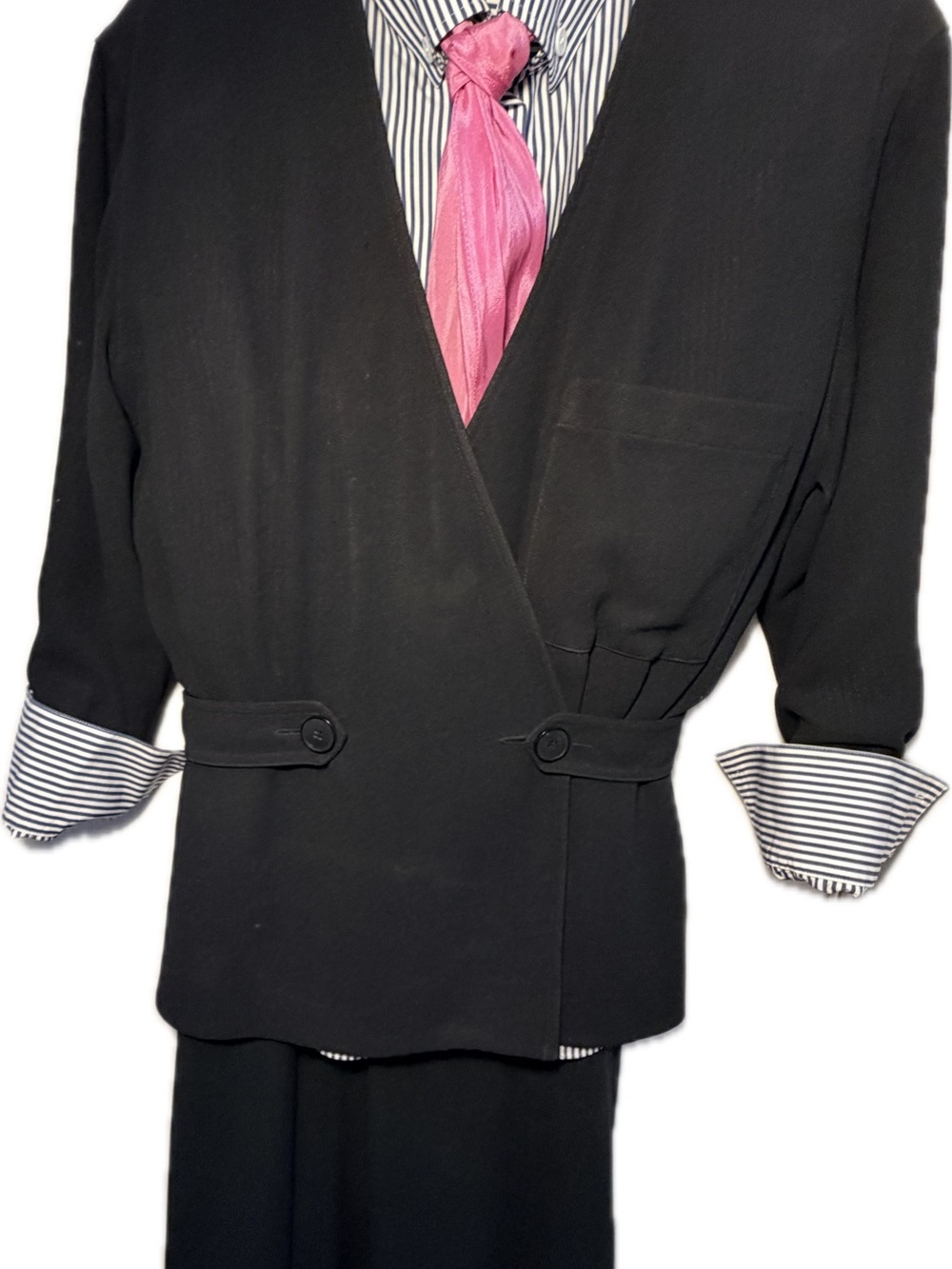 Vintage Jones New York Black Crepe Scalloped Peplum Blazer & Maxi Skirt Sz 4